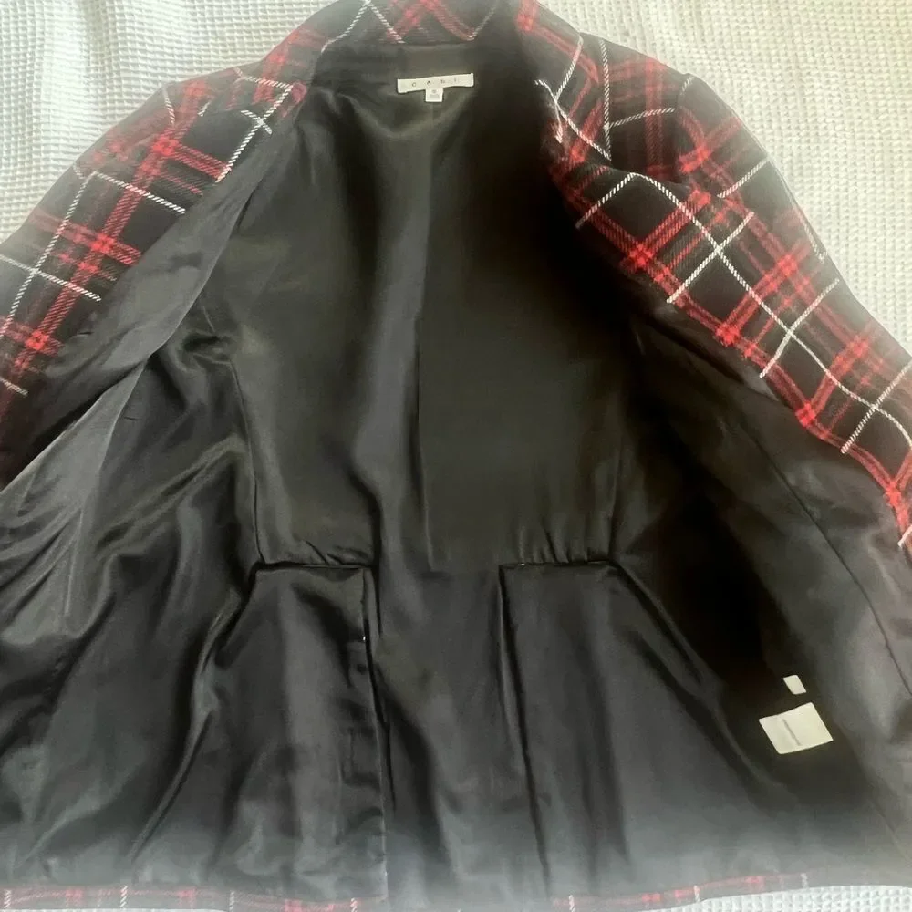 CABI Women's Manhattan Tartan Double-Breasted Wool Blend Academia Peacoat size 8